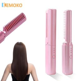 Lisseurs de cheveux Lisseur portable droit Mini électrique chauffé paresseux peigne brosse USB outil de coiffure rechargeable 231025