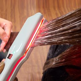 Lisseurs à cheveux Lisseur à froid professionnel Traitement de soin de salon infrarouge et ultrasonique pour les cheveux secs crépus Récupère les dommages Fer plat LED 230906