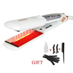 Stijltangen Professionele Infrarood Stoom Stijltang Snelle verwarming Keramische Brede Platen Damp Flat Iron Salon Rechttrekken Styling Tools 231214