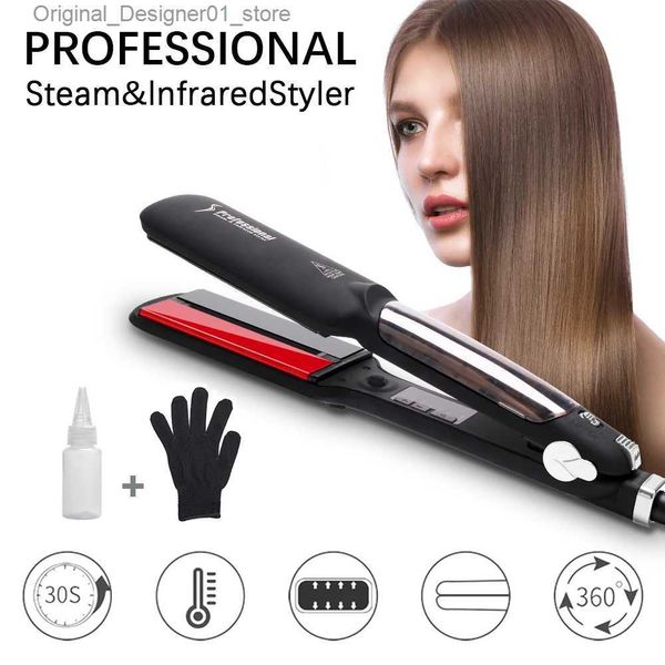 Planchas para el cabello Plancha de pelo de vapor profesional Cerámica Vapor Infrarrojo Styler Plancha Plancha Vapor Turmalina Rizador de pelo iónico Herramienta de peinado Q240124