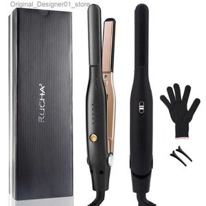 Hair Straighteners RUCHA Hair Straightener Small Flat Iron for Short Hair and Pixie Cut Dual Voltage Beard Thin Pencil Flat Iron Titanium Travel Q240124