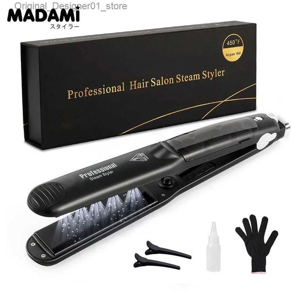 Planchas para el cabello Plancha para el cabello con vapor Cerámica profesional Plancha plana 450 Calor rápido Tratamiento con aceite de argán Herramientas para el cuidado del cabello Q240124