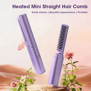 Lisseur cheveux lisseur brosse Portable Mini peigne chauffage rapide anti-brûlure Ion négatif USB Rechargeable Styler 231025