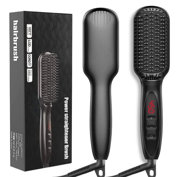 Planchas para el cabello Plancha Peine Pro LCD Calentamiento Eléctrico Iónico Enderezar Estilos Antiestático Cerámica Alisado Barba 231201