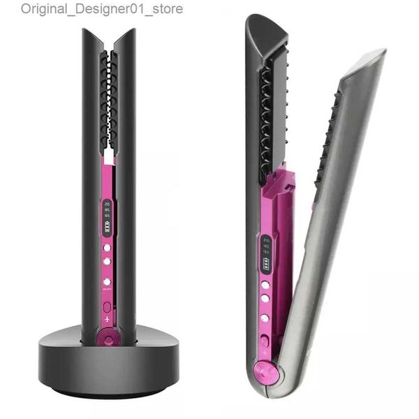 Lisseurs à cheveux Redresseur de cheveux bouclés de charge sans fil deux en un avec base de chargement USB Attelle portable Outil de coiffure sans fil pour voyage à domicile Q240124