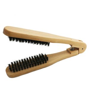 Lisseurs à cheveux Peigne de coiffure en bois Double brosses V Type brosse à cheveux droite antistatique outil de lisseur de cheveux brosses à cheveux 231213