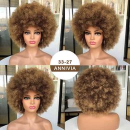 Cheveux synthétiques perruques cosplay afro crépus bouclés perruque avec frange cheveux courts duveteux perruques pour les femmes noires synthétique ombre sans colle cosplay blond naturel 220225