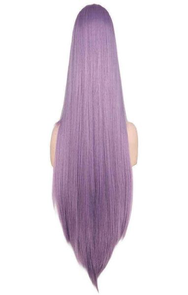 Cheveux perruques synthétiques Cosplay Qqxcaiw longue ligne droite partie moyenne perruque noir blanc rose Orange violet gris résistant à la chaleur synthétique Hai6110407