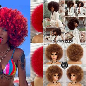 Cheveux synthétiques perruques cosplay cheveux courts afro crépus bouclés perruques avec frange pour les femmes noires africaine synthétique Ombre sans colle cosplay naturel blond rouge bleu perruque 220225