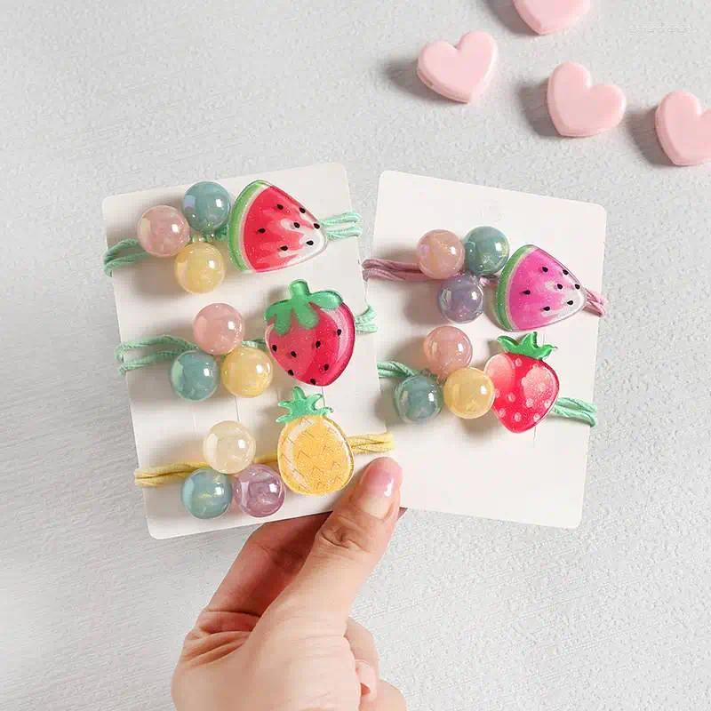 Hair Tie And Leather Ribbon 2023 Fruit Rings Series Cute Girl Headwear Lovely Hairbands 5pcs/PACK Children Jewelry