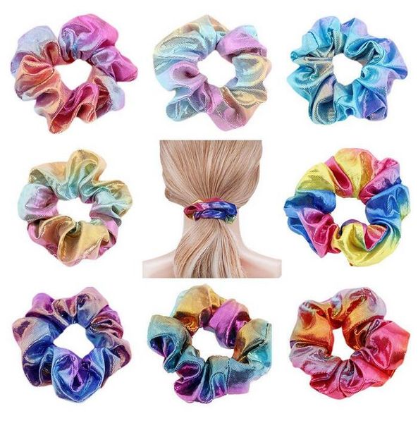 Lazos para el cabello anillo Titular de cola de caballo Mujeres Brillante Elástico Láser scrunchies Niñas Hairband Cuerda Scrunchie Headwear scrunchy Diadema al por mayor