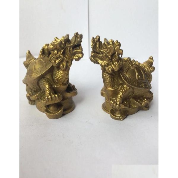 Outils de cheveux 1 paire de cuivre en laiton sculpté Trad Home Decoration Fengshii Dragon Turtle Longevité Statues Metal Handicraft7481136 Drop de Otlro