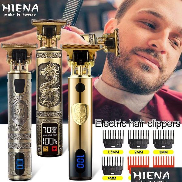 Cortador de pelo 2022 Vintage T9 Hine Cortador inalámbrico Acabado Hines Barba Clipper para hombres Afeitadora eléctrica USB Razor Hombre También Mascotas Hogar D Otmxf