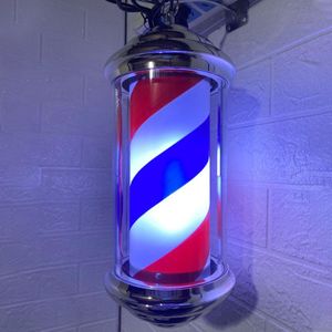 Tondeuse à cheveux Barber Shop Pole Light Rotating Salon Sign Stripes avec support de suspension LED Outdoor Party 230706