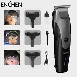 Haar Trimmer Enchen Hummingbird USB Elektrische haar Clippers Men Oplaadbare draadloze sluiting van Sluiten knippen Tblade Hair Trimmer met 3 kammen 230519