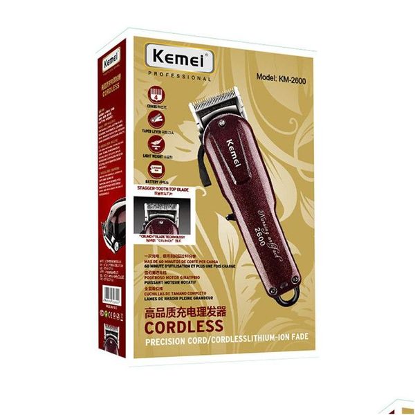 Cortadora de cabello Kemei 2600 Afeitadora de barba eléctrica profesional 100-240V Clipper recargable Cuchillo de titanio Corte Hine Drop Delivery Pro Otfih