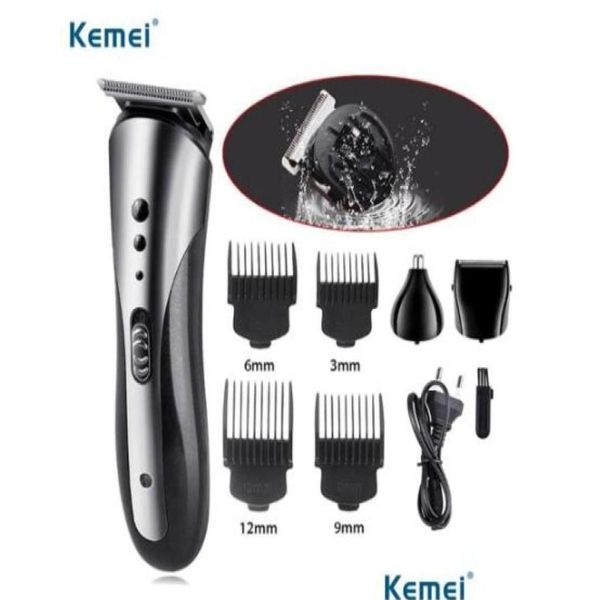 Cortadora de cabello Kemei 3 en 1 Afeitadora eléctrica Cortadora de nariz recargable Maquinilla de afeitar profesional Hine Km-14075302774 Producto de entrega directa Dh5Am