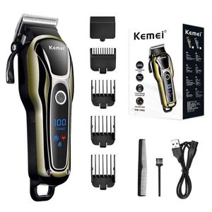 Haar Trimmer Kemei Professional Hair Clipper Oplaadbare Trimmer Mens Electric LCD Lordless Beard KM-1990 Q240427