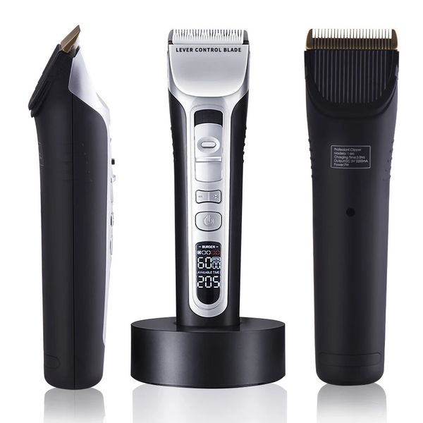 Trimmer de cheveux rechargeable Clipper Clipper Ceramic Blade Affichage Salon Men de coupe Machine 231222