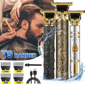 Cortadora de cabello T9 USB Cortadoras eléctricas Recargable Afeitadora para hombre Grabado Trace Push Barber para hombres Cortadora de barba profesional 230217