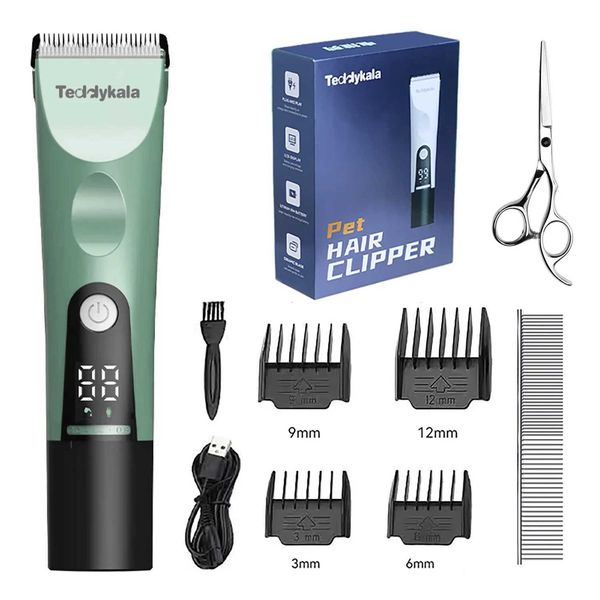 Trimmer de cheveux Teddykala Clipper de chien avec 2200mAh LCD Pet Professional Low-bruit électrique Q240427