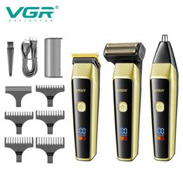 Trimmer de cheveux VGR 336 Electric 3-in-1 Barber Shaver Mens Charge Double couteau filet à deux vitesses Affichage LED multi-fonctionnel V366 Q240427