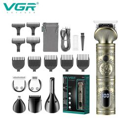 Tondeuse à cheveux VGR Kit de toilettage 6 en 1 tondeuse nez rasoir corps professionnel Rechargeable métal Vintage V 106 231211