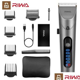 Tondeuse à cheveux Youpin Riwa Clipper avec LED Sn lavable rechargeable professionnel électrique barbier pour hommes céramique coupe tête goutte Deli Dhna6