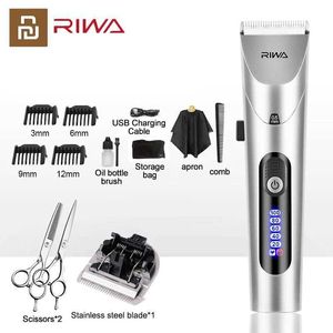 Haar Trimmer Youpin Riwa Hair Clipper Professional Mens Electric Trimmer met LED -scherm wasbaar en oplaadbare sterke stalen kop Q240427