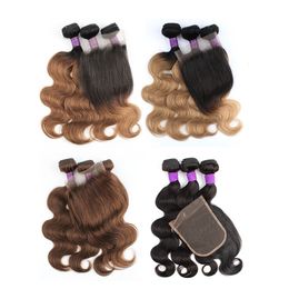 Tramas de cabello 3 paquetes con cierre Encaje transparente 200g set Body Wave Negro Marrón Rubio Ombre Remy Extensión de tejido humano Mogul 230417