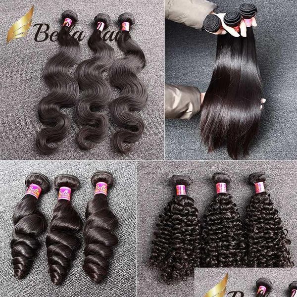 Coiffes Bellahair non traité 8a Poules brésiliens Extensions Vierge Boulanges Human Couleur naturelle Corps droite vague lâche bouclée D OT4QL