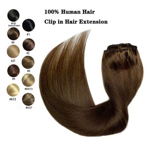 Haarreglaadjes Braziliaanse remi Rechte haarclip op menselijk haarverlenging Natuurlijke kleur #4 Volledig hoofd 120G Zwarte vrouwen Q240529