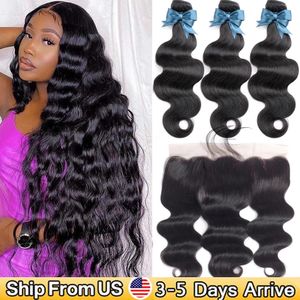 Haarregikels Braziliaanse weefselbundels met frontale 13x4 HD transparante Beaudiva Human Body Wave Lace Sluiting 230505