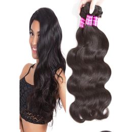 Trames de cheveux Grade 10A Brésilien Virgin Body Wave Human 34 Bundles Extensions de tissage droites non transformées Produits de livraison directe Dhzq2