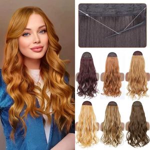 Coiffes Wafts Lisi Girls Synthetic Clip Free Hair Extension Natural 16 22 32 Long Wave Invisible File One Piece Fake Womens Hair Q240529