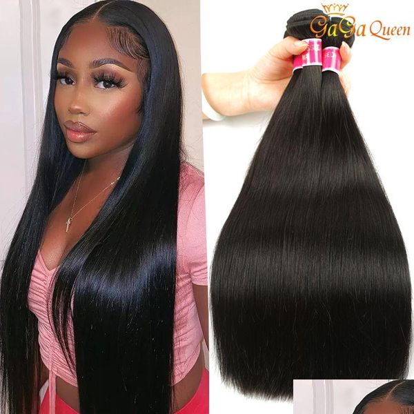 Trames de cheveux Vison Brésilien Bundles droits 30 pouces Virgin Body Wave Extensions de tissage humain Gagaqueen Drop Livraison Produits Dhwk4