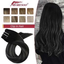Coiffes de cheveux Clip de moresoo dans les extensions de cheveux réels de cheveux humains Balayage de cheveux 16-24 pouces Double trétère pour femmes