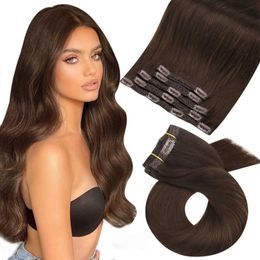 Coiffes Wafts Moresoo Real Hair Extensions Clip in Human Heuving Double Waft Clip in Hair Extensions Real Human Hair Clip in 5pcs 70g Hair Q240529