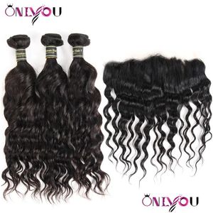 Haarinslagen Peruaanse Body Wave Bundels Met Kant Frontaal Braziliaans Diep Kinky Krullend Maagd Menselijk Weefsel 34 Drop Delivery Producten Extens Otw2H