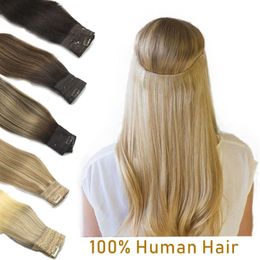 Tramas de cabello Alambre en extensiones Línea de pescado recta humana Fusión natural con clips Trama para mujeres 230417