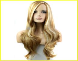 Peluca de pelo Nueva moda Peluca larga y ondulada resistente al calor para disfraz de fiesta de cosplay Rubio claro bea0303618814