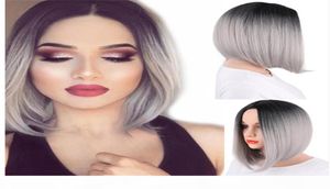 Perruque de cheveux perruques synthétiques ombre gris cheveux bob bob de style courte pour femmes noires et roses 8496592