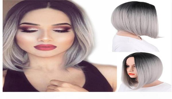 Peluca de cabello pelucas sintéticas ombre cabello gris estilo pelucas cortas para mujeres pelos negros y rosados8496592