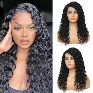 Haarpruiken Deep Wave13x1 Lace Front Human voor zwarte vrouwen krullende watergolf frontale Braziliaanse vooraf geplukte sluiting 230413