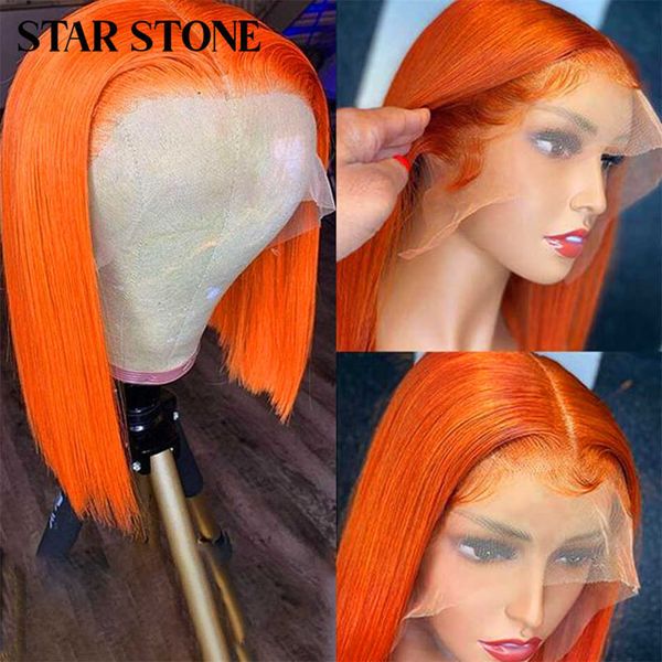 Pelucas de cabello Jengibre Naranja Frente de encaje Corto Bob Rubio P4 27 # 613 # Rojo 99j # Color rosa Humano 180% Densidad Remy 230510