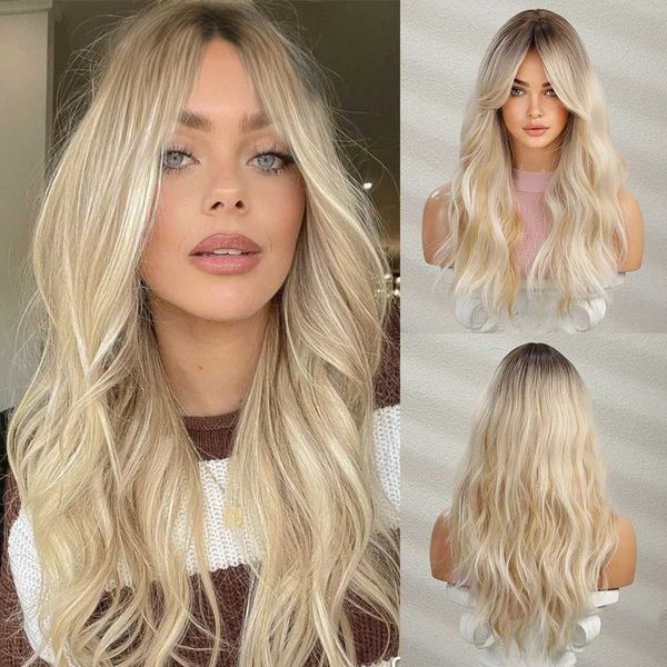 Perruques de cheveux Onenonly perruque blonde avec frange longue vague synthétique de bonne qualité pour les femmes fête d'Halloween naturel résistant à la chaleur 231121