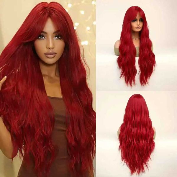 Perruques de cheveux Onenonly perruque rouge longue avec frange naturel Cosplay fête pour femmes très bon marché vague 231121