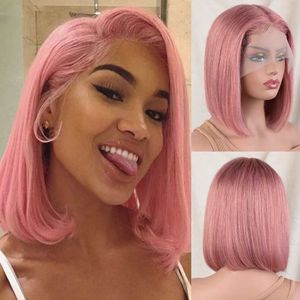 Haarpruiken Roze Lace Front Menselijke Lijmloze Pruik Korte Bob Oranje Ginge voor Vrouwen Blond 240306