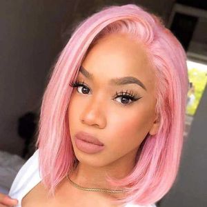 Haarpruiken roze kanten front menselijke gluess pruik korte bob oranje ginge voor vrouwen blond 240306