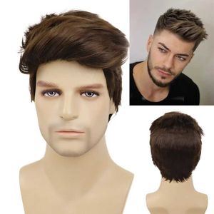 Perruques de cheveux perruque synthétique courte pour hommes pour hommes droite aspect naturel brun Cosplay Costume fête Halloween usage quotidien 240306